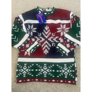 Vtg Hot Cashews Christmas Red Green Snowflake Sweater NEW USA 10 12 deadstock